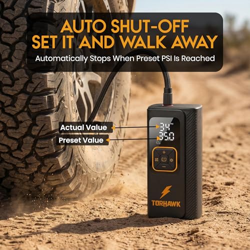Portable Tire Inflator Air Compressor for Car Tires, Dual Cylinder, Cordless Air Pump for Car, Truck, SUV, 160 PSI, Dual Power, 7500mAh Battery, 12V DC, LED Light & Auto Shut-Off