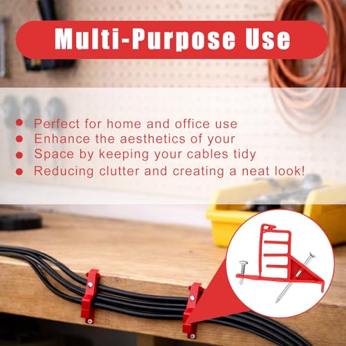 200 Pcs Multi-Cable Staple, Cable Stackers Electrical Wire Stackers, Secures Cable Staples Clips with Steel Nails Suitable Most Cables (Red) - color: Red-With Locking Clip