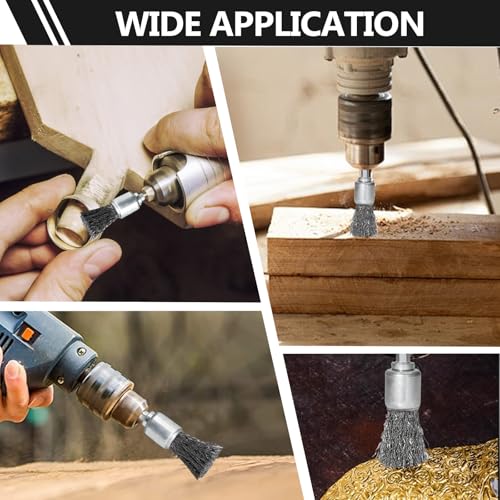 9 PCS Wire Brush Wheel for Drill, 0.8" 1" 1.2" Sizes - Crimped End Wire Brushes 1/4" Hex Shank Knotted Brush for Paint-Surface and Small Spaces