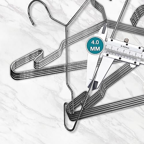 Heavy Duty Metal Hangers with Unique Hook Design Durable & Sturdy Coat Hangers 4mm Thick Withstands 25lbs Weight Smooth Powder Coated Finish Compact Shirt Hangers - 10 Pack Chrome - color: Chrome - 4mm Heavy Duty Hanger