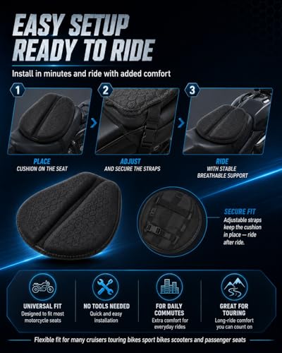 Motorcycle Seat Cushion Gel Pad Passenger Breathable Shock Absorption Waterproof 3D Honeycomb Rider Universal Long Rides Touring Comfort Anti Slip Pressure Relief Soft Durable Cover(Style A(2pcs)) - color: Style A(2pcs)