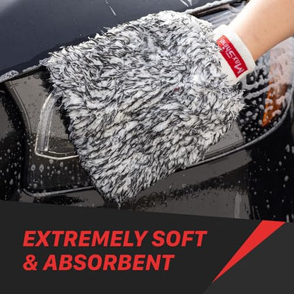 Maxshine Universal Black & White Microfiber Wash Mitt – Premium Scratch-Free, Lint-Free Mitt for Washing Cars, Trucks & Motorcycles – Reusable Auto Detailing Accessory - size: Small