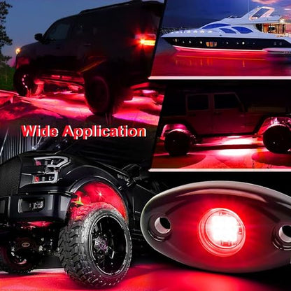 Red Rock Light 12pods 6000k Pure Red Led Rocks Lights Kit Ip68 Waterproof 47inch Extension Wires for ATV Rv Utv SUV Offroad Pickup Trucks Golf Boat Cars Trailers Fender Underglow Lighting (Red) - color: Red-12pcs