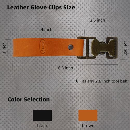 KUNN Leather Glove Clips for Work Glove Holders Heavy Duty Glove Belt Bronze Clip for Construction - color: Brown