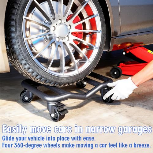 Car Dolly Set of 4, 9000 LBS Capacity Universal Vehicle Moving Dolly for Cars, SUVs, Motorcycles & Boats, Low-Profile Wheel Skates for Garage, Workshop and Marine Use