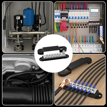 RVBOATPAT Marine Bus Bar 12V 150A Power Distribution Block 1/4" Stud & 12 x #8 Terminal Screws 12 Volt DC Ground Battery Bus Bar for Boat Automotive Solar - style: Black