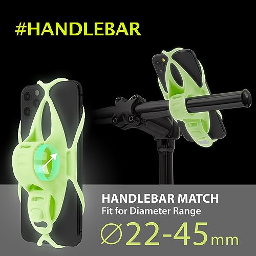 Bone Bike Tie 4, Bike Cell Phone Mount for Handlebar, Scratch-Free Silicone Holder with Anti-Slip Design, Universal Cycling Phone Holder Compatible with Most Smartphones (Luminous - Handlebar) - color: Bike Tie 4 - Luminous