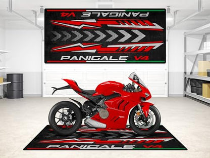 Parking Mat for Panigale V4 Motorcycle Model, Display and Pit Mat, Washable Non-Slip Garage and Showroom Floor Carpet (Size 2: 102 x 47/260 x 120 cm) - size: 3'3" x 7'3" (Oblong)