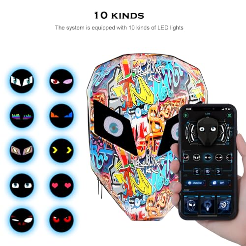 Ruconla LED Backpack Laptop Bag Motorcycle Riding bag, Hard Shell LED Motorbike Luggage Bags High-Capacity Helmet, Waterproof Backpack With Programmable Screen[Battery not included] - color: Graffiti