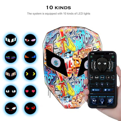 Ruconla LED Backpack Laptop Bag Motorcycle Riding bag, Hard Shell LED Motorbike Luggage Bags High-Capacity Helmet, Waterproof Backpack With Programmable Screen[Battery not included] - color: Graffiti