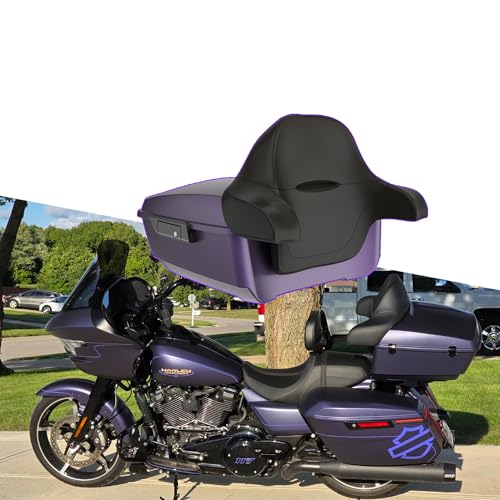 Advanblack 2025 Road Glide King Tour Trunk Pack Black Latch Wrap-Around Backrest Compatible with 1997-2025 Harley Touring Road Glide, Street Glide, Electra Glide (Purple Abyss Denim) - color: Purple Abyss Denim