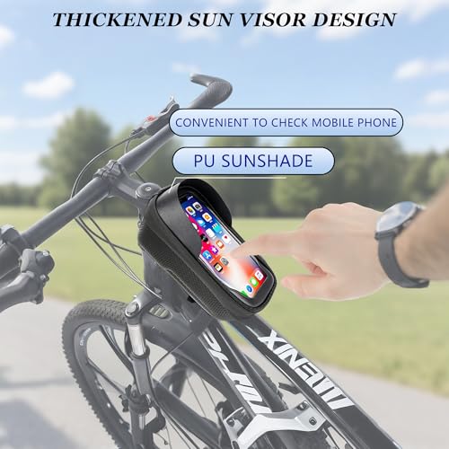 Phone Mount for Bike, Waterproof Bicycle Phone Holder Bag with Sun Visor, Touchscreen Phone Case Fits Up to 7.2 Inch Phones, Bike Frame Bag for Cycling Accessories