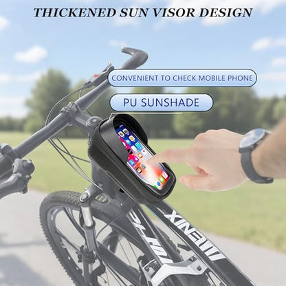 Phone Mount for Bike, Waterproof Bicycle Phone Holder Bag with Sun Visor, Touchscreen Phone Case Fits Up to 7.2 Inch Phones, Bike Frame Bag for Cycling Accessories
