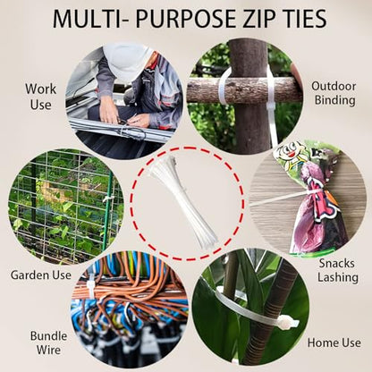 White Zip Ties Assorted Sizes 4+6+8+12 Inch, 400 Pack, Clear Zip Ties, White Cable Ties, Zipties Clear, UV Resistant Wire Ties, Plastic Ties, Tie Wraps Assorted Sizes, SiKuLin - size: 4+6+8+12 (400 Pack)