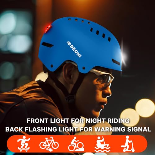 DKONI Bike Helmet with LED Lights Bicycle Helmets Commuter Cycling Helmet USB Rechargeable Front & Back LED Light Helmet for Adult Men Women - color: Blue, size: Medium: 20.5-22.5inch (52-58cm)