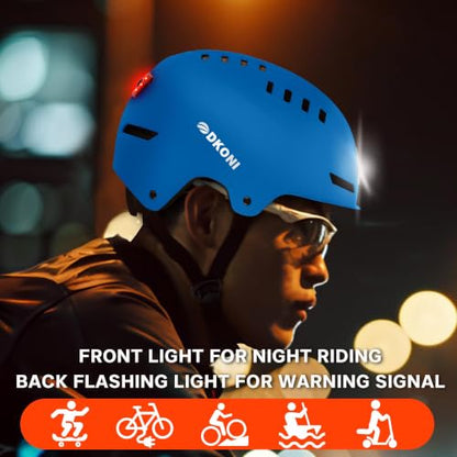 DKONI Bike Helmet with LED Lights Bicycle Helmets Commuter Cycling Helmet USB Rechargeable Front & Back LED Light Helmet for Adult Men Women - color: Blue, size: Medium: 20.5-22.5inch (52-58cm)