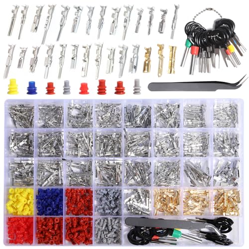 Connector Pins Kit Crimped Terminal Pin Automotive Car Electrical 1/1.5/1.8/2.2/2.3/2.5/2.8/3.5mm Male&Female Wire Seals Removal Tool kit Motorcycle ATV Wire Non-Insulated Plug Crimp Set