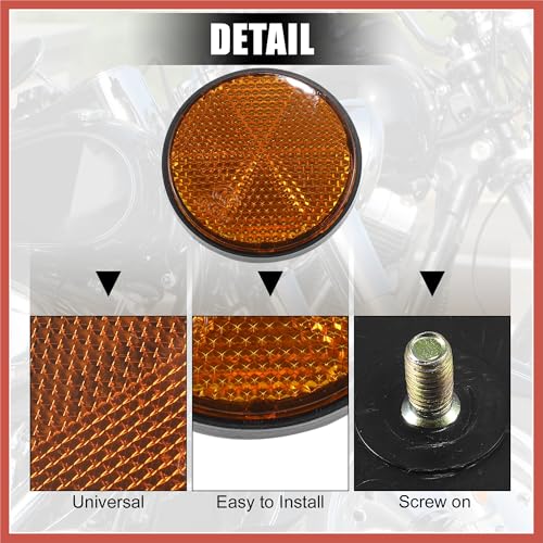 ACROPIX 4 Pcs M6x1.0 Orange Red Plastic Universal Round Screw Mount Reflective Warning Reflector with Nut for Motorcycle Bike Car Parts