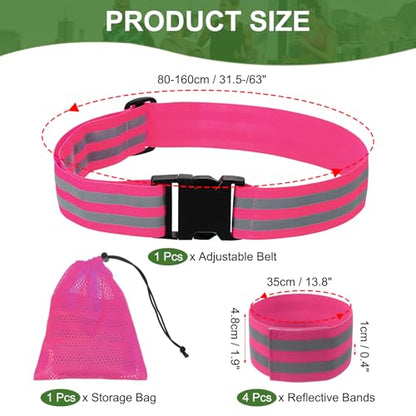PATIKIL High Visibility Reflective Bands for Wrist Arm Ankle Leg, Adjustable Reflective PT Belt with Armbands & Storage Bag for Women Men Night Running Walking Cycling - color: Pink