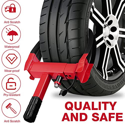 3 Pcs Wheel Lock for Cars, Heavy Duty Trailer Wheel Lock Universal Security Anti Theft Tire Clamp for Vehicles Boot Camper SUV ATV Boat Motorcycle Deterrent(Red, Black) - color: Red, Black