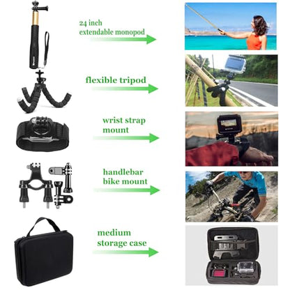 Accessories Kit Pack for Go pro 13 12 11 10 9 Hero Black, Waterproof Housing Case Backpack Shoulder Strap Mount Motorcycle Helmet Chin Mount Bundle for Gopro Hero13 12 11 10 9 Camera(YP01)
