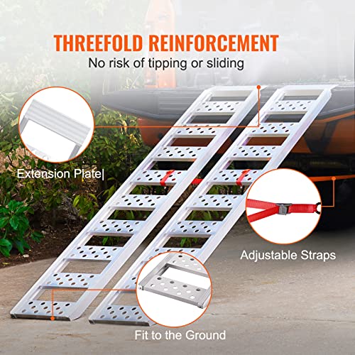 VEVOR Aluminum Ramps, 1250lbs, Straight Ramp with Treads and Load Straps, Portable Loading Ramp for Motorcycles, ATVs, Trucks, Lawn Mower, Dirt Bike, Garden Tractor, 78" L x 12" W, 2Pcs - size: 1250lbs