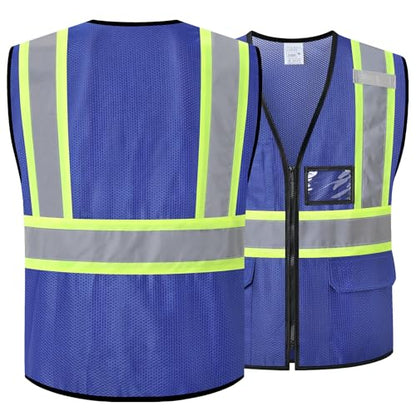 Reflective Safety Vest for Men Women Hi Vis Vest with Pockets High Visibility Vest Mesh Construction Vests Meets ANSI/ISEA Standards (Blue-33, Medium) - color: Blue-33, size: Medium