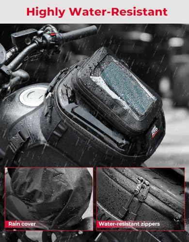 KEMIMOTO Motorcycle Tank Bag with Removable Phone Holder Waterproof EVA Hard Shell Expandable Tank Bag Rain Cover Compatible with All Models of Mobile Phones, 13-16L