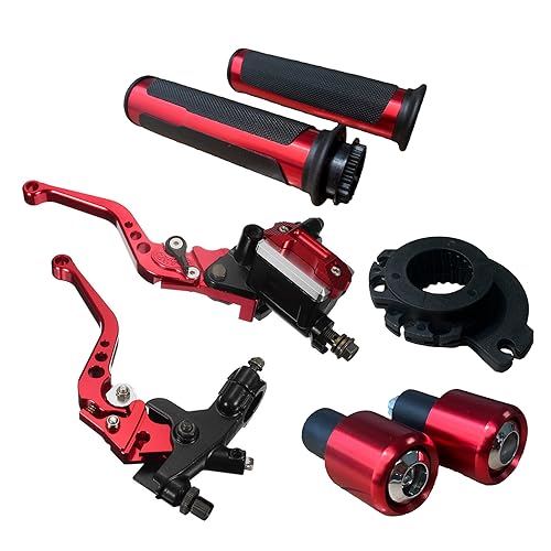 Universal Motorcycle Brake Lever 7/8 Inch 22mm Handlebar Brake Master Cylinder Clutch Levers Set + Hand Grips + Handlebar Ends Set Fit for Harley Honda Kawasaki Suzuki Yamaha Red - color: Red-Set