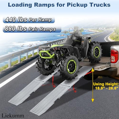 LIEKUMM 74" Folding Motorcycle Ramp, 440 lbs Heavy Duty Loading Ramp for Pickup Trucks, Portable Truck Ramp for Dirt Bike, Trailer, Lawn Mower - size: 74"L x 9"W（1pc）