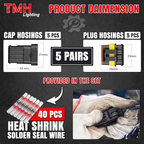 TMH 10Pcs 4 Pin Electrical Connector Male and Female, 10cm. 22 AWG Waterproof Wire Connectors Automotive 4 Way with Heat Shrink Tubing for Car Truck Boat Wire Connection - size: 4 Pin - 5 Sets
