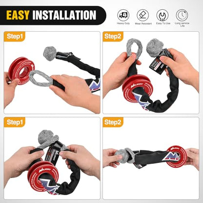 Nilight 2PCS Synthetic Soft Shackle 1/2" x 24" & Recovery Ring Kit - 56,000 LBS Shackle Breaking Strength with 46,000 LBS MBS Snatch Pulley for 4x4 Truck SUV ATV UTV Off-Road Vehicle Extraction (Gray) - color: 2Pc Shackles Grey + Snatch Ring Red