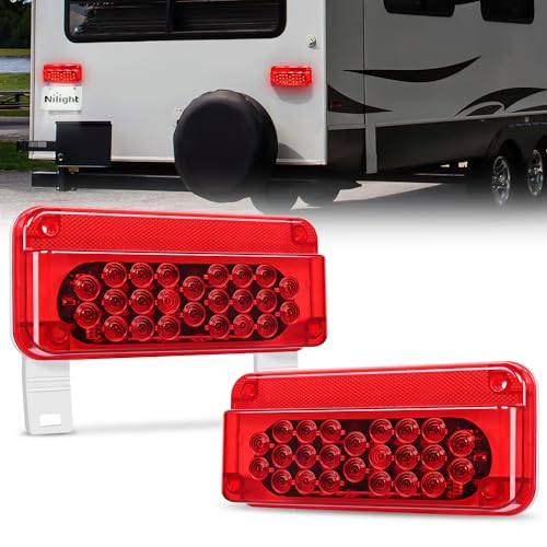 Nilight RV Tail Light 2PCS 54 LED White License Plate Lights Red Running Stop Brake Turn Signals Surface Mount Waterproof Taillights for Camper Van Caravan - color: RV Tail Light 54LED 2PCS