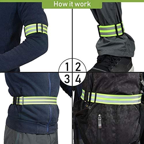 Reflective Running Gear Belt for Night Walking/Running, Visibility Bands for Runners, Cyclists - Bicycle Pants Cuff Clips, Arm/Ankle/Leg Safety Bands (2 Bands)