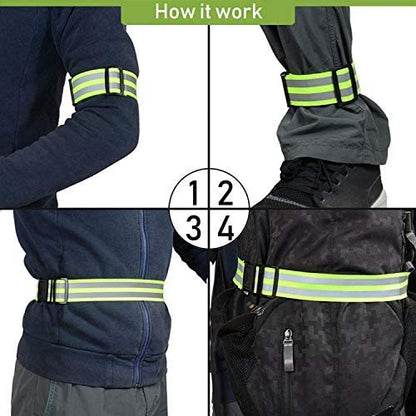 Reflective Running Gear Belt for Night Walking/Running, Visibility Bands for Runners, Cyclists - Bicycle Pants Cuff Clips, Arm/Ankle/Leg Safety Bands (2 Bands)