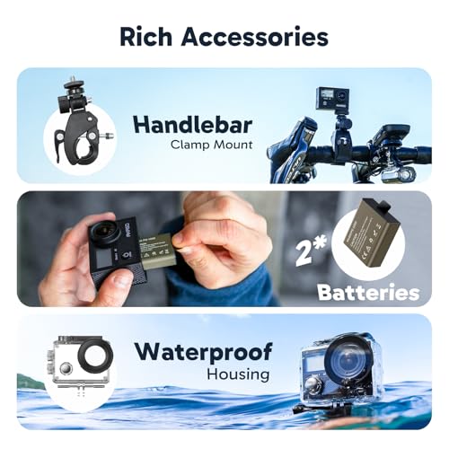 AKASO Brave 4 Action Camera 4K 30fps Ultra Hd Video 20MP Photo, EIS, WiFi, 2X Batteries, Waterproof Underwater Camera, Camcorder Bundle for Snorkel, Travel, Motorcycle, Bicycle, Helmet Accessories Kit