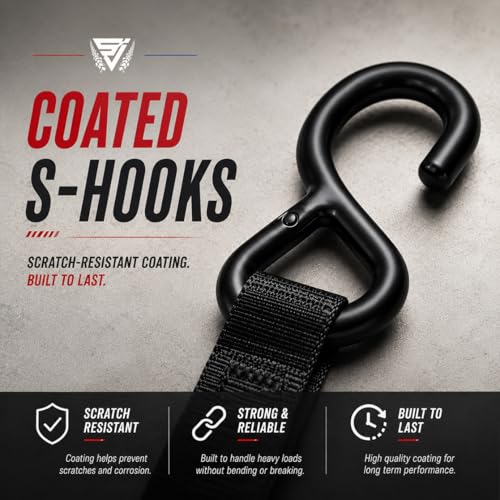 Ratchet Tie Down Straps (4 Pack) - 1,823lb Max Break Strength incl. (4) Heavy Duty 1" x 15' Rachet Tie Downs with Hooks & Handles Best for Moving Securing Cargo by Straight Jacket Crew (Black) - color: Black, size: 1" x 15'
