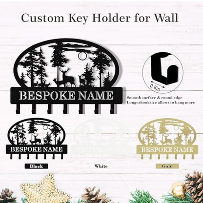Personalized Key Holder Wall Mount, Custom Name Metal Key Rack Organizer, Deer Cabin Wall Keys Hanger with Hooks for Home, Entryway, Kitchen, Office, Hallway, Doorway - color: 03 Deer