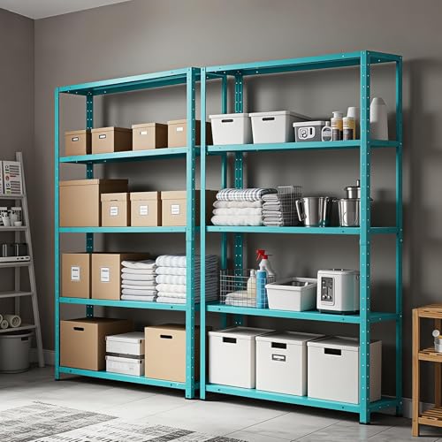 Storage Shelves, Heavy Duty 5-Tier Shelf Organizer & Adjustable Garage Shelving Unit, 2500 lbs Capacity, Metal Shelves, 68" H x 35" W x 12" D - size: 68" H x 35" W x 12" D-Light Green