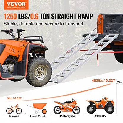VEVOR Aluminum Ramps, 1250lbs, Straight Ramp with Treads and Load Straps, Portable Loading Ramp for Motorcycles, ATVs, Trucks, Lawn Mower, Dirt Bike, Garden Tractor, 78" L x 12" W, 2Pcs - size: 1250lbs