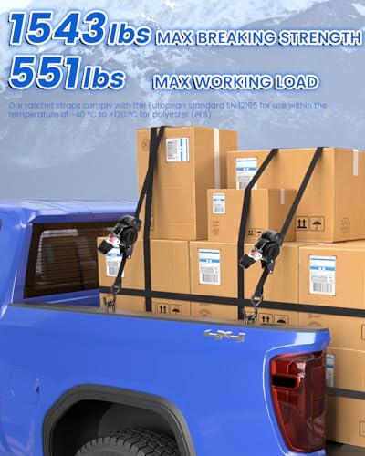 GAsupply 1" x 10ft Retractable Ratchet Straps Black, Heavy Duty Auto-Retracting Tie Down Straps for Truck, Cargo, Motorcycle – 1543 lbs Break Strength, 2 Pack - size: 2 PACK