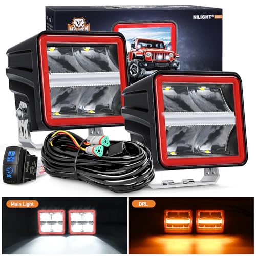 Nilight LED Pod Lights with Amber DRL 3 Inch 20 W Cube Driving Light 2200 LM Super Spot Light 16AWG Wiring Harness Kit Off Road LED Work Lights for Jeep Truck UTV 4x4 ATV Motorcycle - color: Indirect 4LED Spot Pod w/Amber DRL