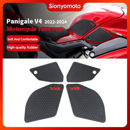 Fuel Gas Tank Pad Protector Stickers Decal Set Compatible with Panigale V4/V4S 2022 2023 2024- Anti-Slip Protective Kit, Black | 4-Piece