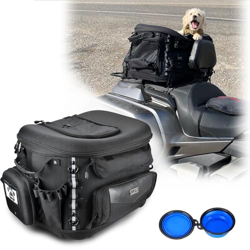 Motorcycle Dog Carrier, Back Seat Vehicle-Mounted Pet Carrier Travel Bag Cat Carrier Bag for Harley Trike Triumph Touring Street Glide Road King CVO (Black)