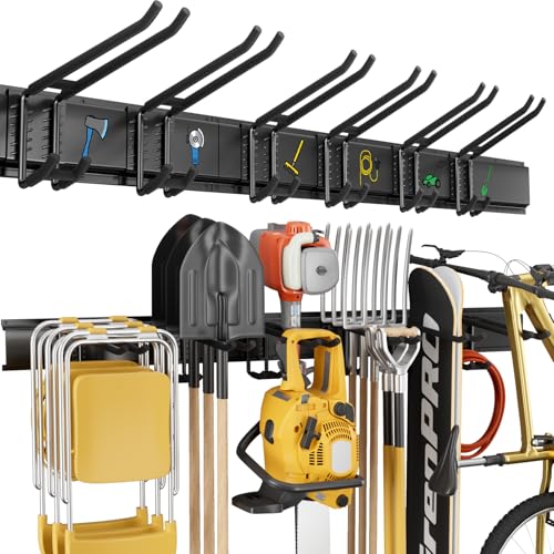 GRENPRO Garage Tool Organizer Wall Mount with 49.5 inches Rails and 6 Double-layer Hooks, Heavy Duty Tool Rack, Garage Storage Rack For Yard Tools - size: 49.5 inch