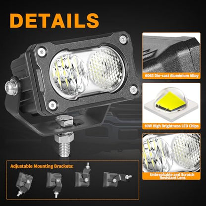Muto-Beam LED Pods, 2PCS 3Inch LED Driving Light 40W Driving Combo Lighting Cubes Backup Pods Auxiliary Light Off Road Lights Ditch Lights for Truck ATV UTV Motorcycle SUV Jeep Dirt Bike - size: Driving Combo