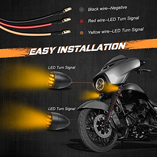 NTHREEAUTO Motorcycle Blinkers, Waterproof Aluminum Bullet LED Turn Signals, Universal Amber Indicator Light Compatible with Harley Dyna, Honda, Yahama, Bobber,Suzuki and Kawasaki 12V Motorbikes - color: Black/Amber