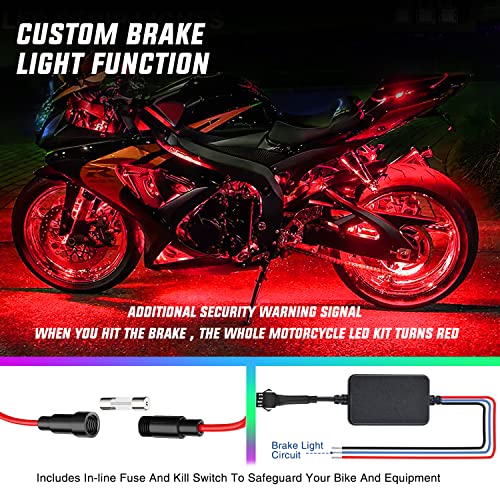 Nilight 8PCS Motorcycle RGB Led Light Kit Waterproof Multi Color Atmosphere Neon Accent APP and Remote Control Underbody Strips for Harley Davidson Honda Kawasaki Suzuki - color: 8Pcs RGB LED Strip-APP