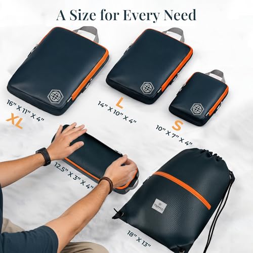 Extra Large Compression Packing Cube 6 Piece Set for Travel and Check Luggage by TRIPPED Travel Gear - color: Grey/Orange