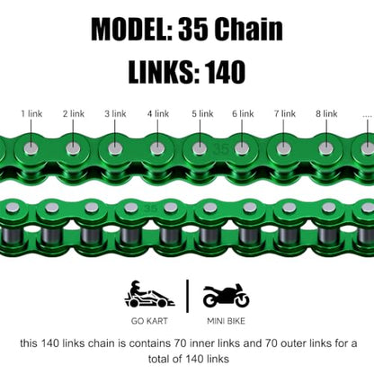 35 Chain Mini Bike with Chain Breaker Compatible with Coleman CT100U CC100X Baja Doodlebug DB30 Motovox MBX10 MBX11 Predator 97cc 100cc Mega Moto 80cc 105cc Minibike Go Kart Powersports Parts - color: Green